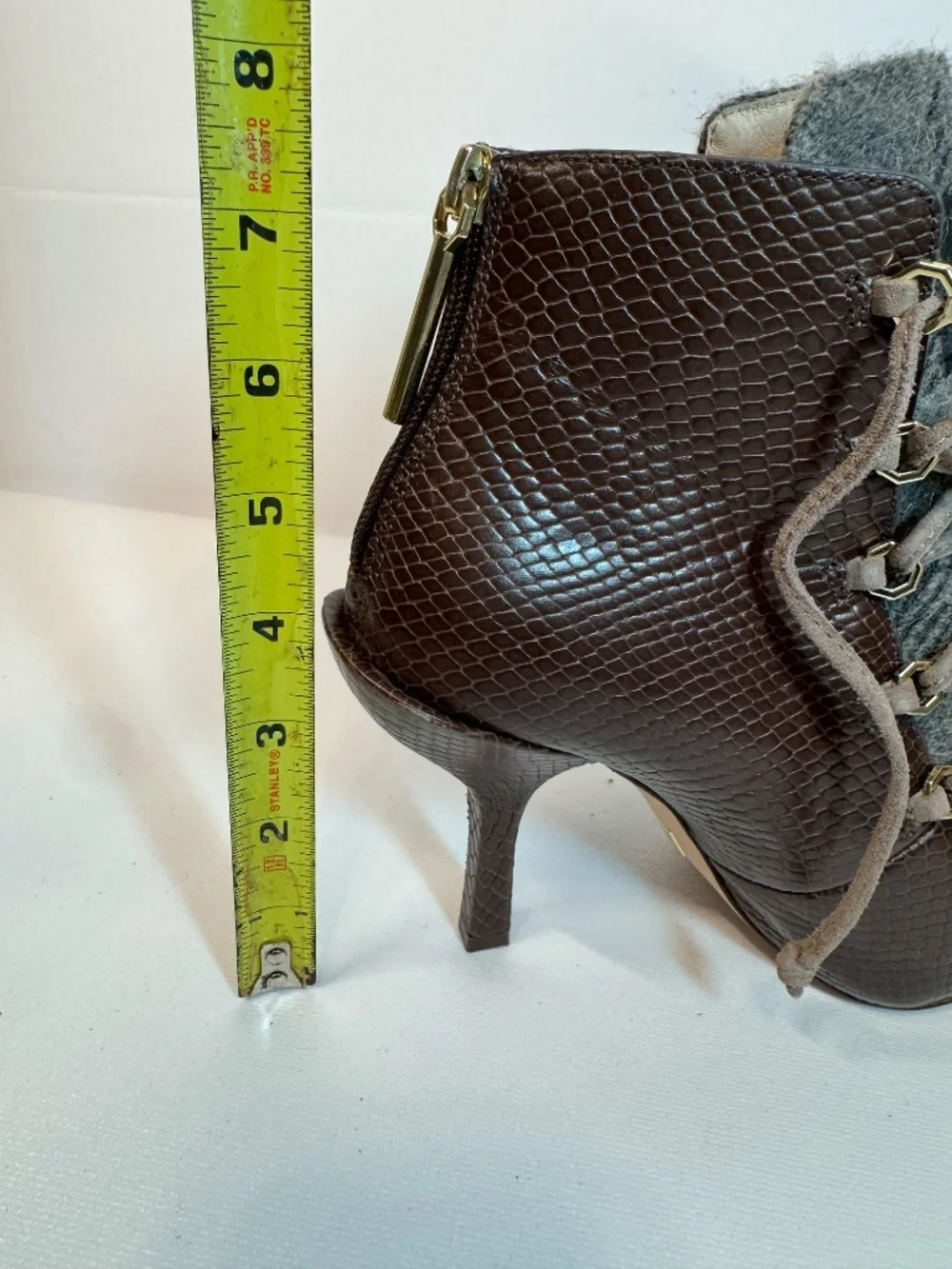 Louise et Cie Brown Reptile Lace Up Pointed Toe Wool Booties 6.5